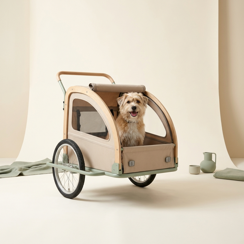 Small dog sitting in a modern pet bike trailer – Petifo Bike Trailers