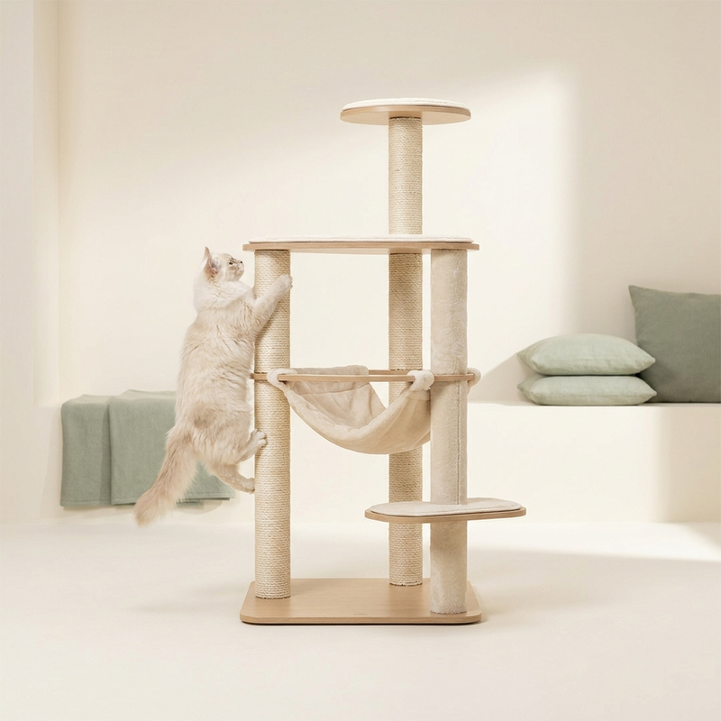 Cat climbing a modern cat tree with scratching posts – Petifo Cat Trees & Scratching Posts