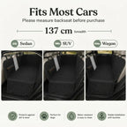 Dog car seat cover with a 137 cm breadth, highlighting its compatibility with sedans