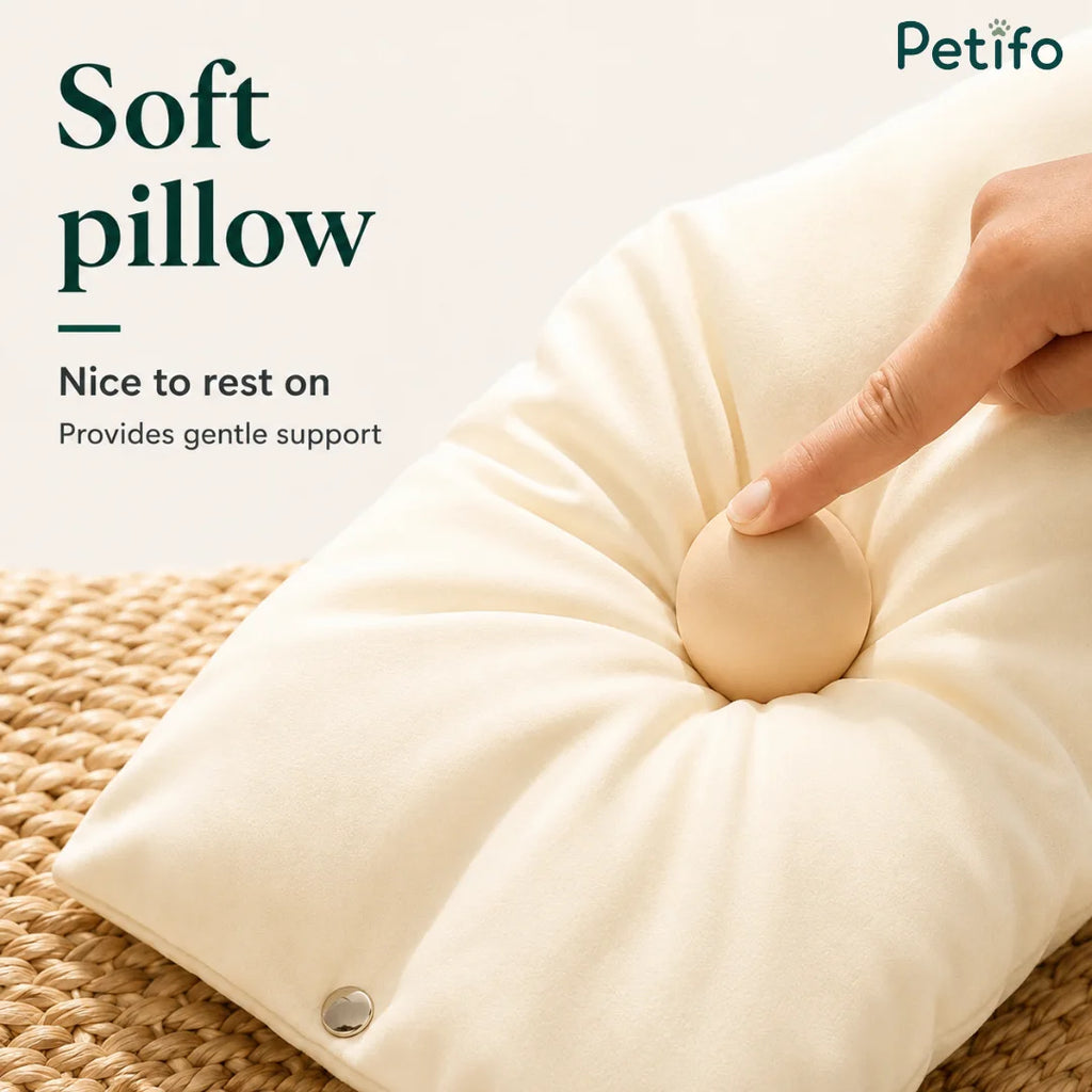 A close-up finger test demonstrating the plush texture and gentle support of the soft pillow included with the Petifo pet carrier.