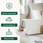 A white, durable cat litter box featuring a pull-out drawer and stable construction for easy cleaning.