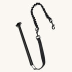 Assembled Petifo bicycle dog leash showing the mounting bar and flexible bungee extension.