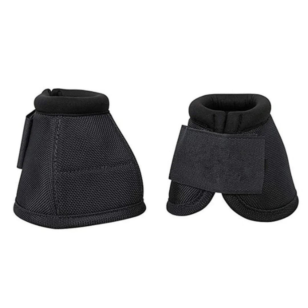 Pair of black neoprene bell boots for horse hoof protection