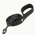 A black TrueLove Reflexfit reflective dog leash with a padded handle and durable metal clip.