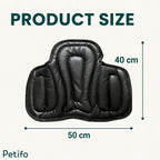 Black leather horse saddle cushion displaying dimensions of 50 cm width and 40 cm height against a neutral background.
