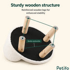 Bottom view of a round pet bed featuring a sturdy wooden structure with reinforced legs for enhanced stability and durability.