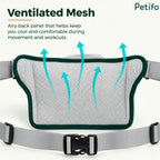 Breathable and airy ventilated mesh back panel of the running waist belt designed for cooling comfort.