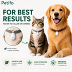 A cat and a dog wearing chemical-free ultrasonic tick protection tags fastened to their collars for outdoor activities.
