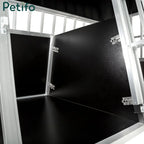 Close-up interior view of the Petifo double dog crate showing the central divider panel.