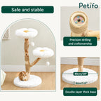 Close-up showing the stable double-layer base and precision-drilled construction of the flower cat tower.