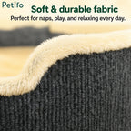 Close-up of the Petifo cat house's soft, durable beige and grey fabric, designed for cat comfort and longevity.
