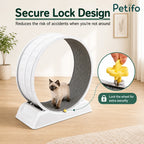 Close-up of the Petifo cat exercise wheel's secure lock design, which prevents movement for extra safety when not in use.