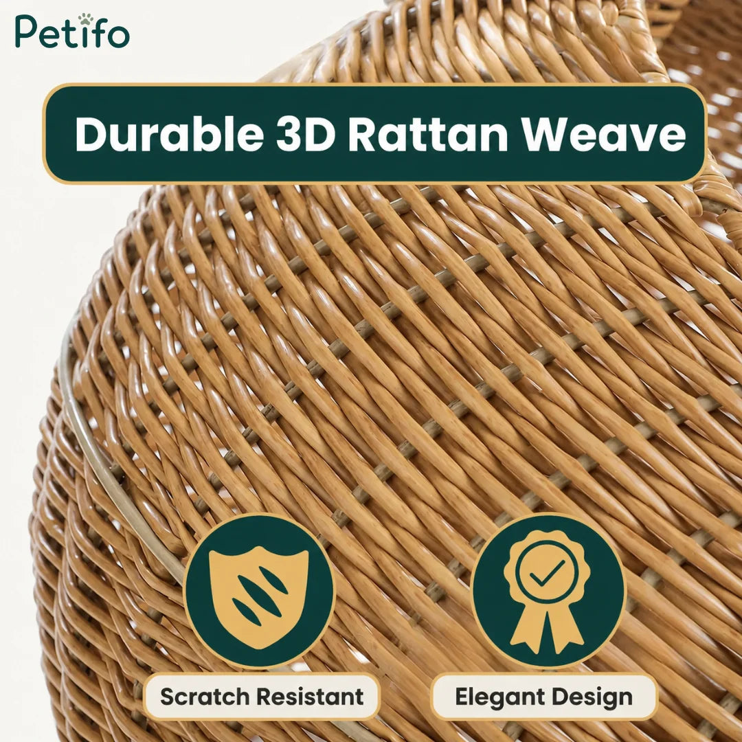 Close-up detail of the durable, scratch-resistant 3D rattan weave design on a Petifo cat bed.