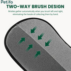 Close-up of the Petifo two-way brush design demonstrating how bristles automatically gather when brushed left and right to eliminate manual hair collection.