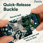 Close-up of the durable, easy-to-use quick-release buckle on a Petifo floral dog collar for secure daily use.