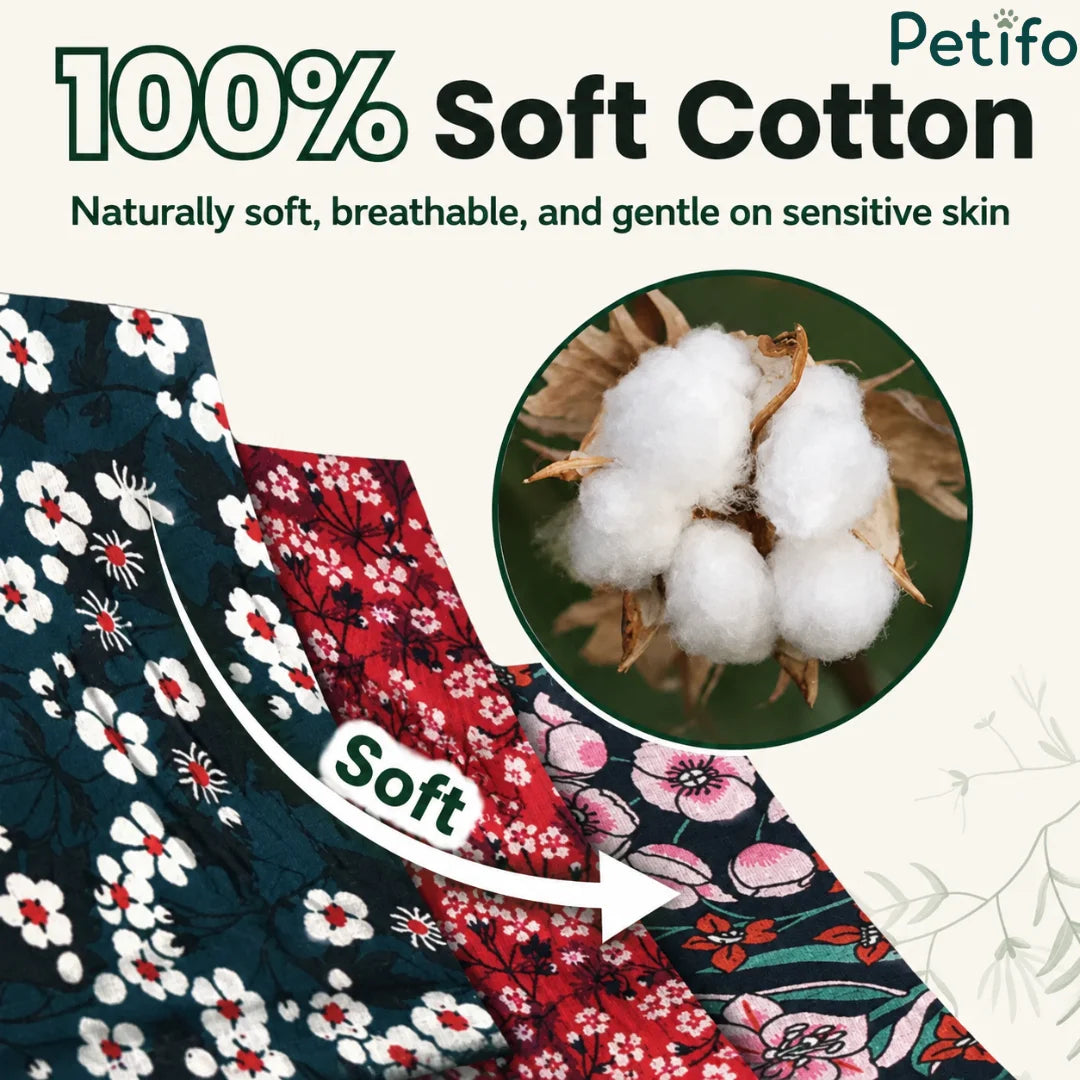 Close-up view of the 100% soft cotton material used in Petifo floral dog collars, highlighting comfort for sensitive skin.