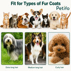 A collection of various cat and dog breeds demonstrating how the Petifo system is suitable for extra-long, medium-long, and curly fur coats.