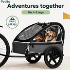 A sturdy pet bike trailer with a 40 kg weight capacity designed to comfortably carry two dogs during cycling adventures.