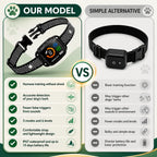 Comparison infographic highlighting the premium training modes and longer battery life of the ChewUp bark collar versus basic alternatives.