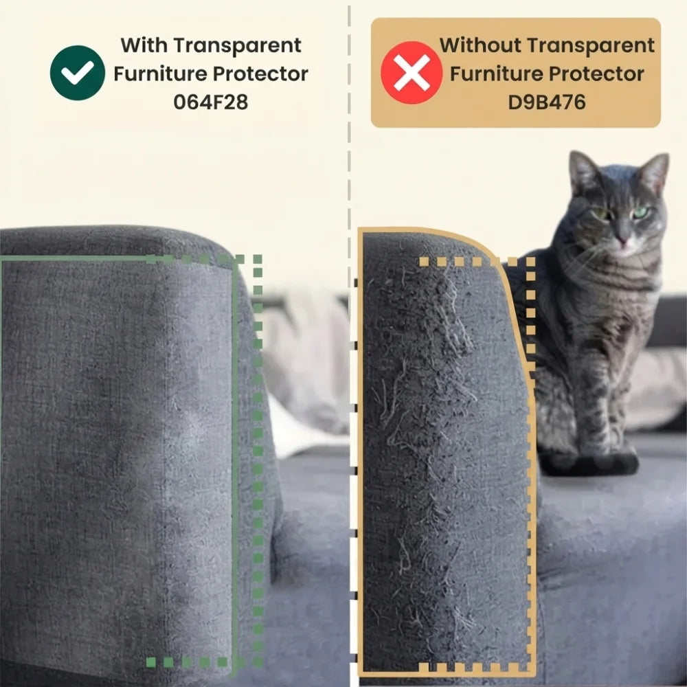 Comparison showing furniture condition with and without the protector.