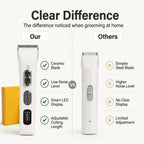 Comparison chart showing premium pet clipper advantages over standard models.
