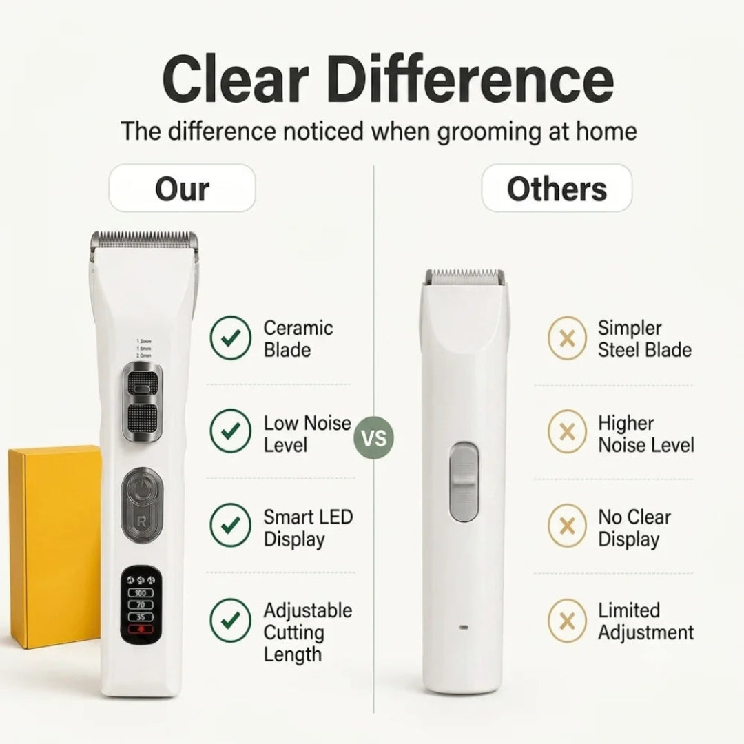 Comparison chart showing premium pet clipper advantages over standard models.