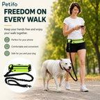 Woman walking her dog hands-free while using her smartphone, highlighting convenience, comfort, and safety features.