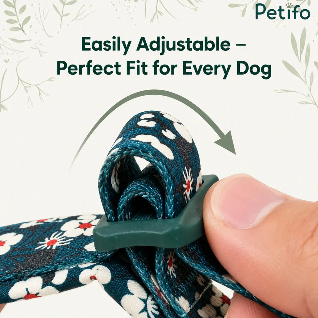 Demonstrating the easily adjustable design of the Petifo floral dog collar for a perfect, secure fit for every dog.