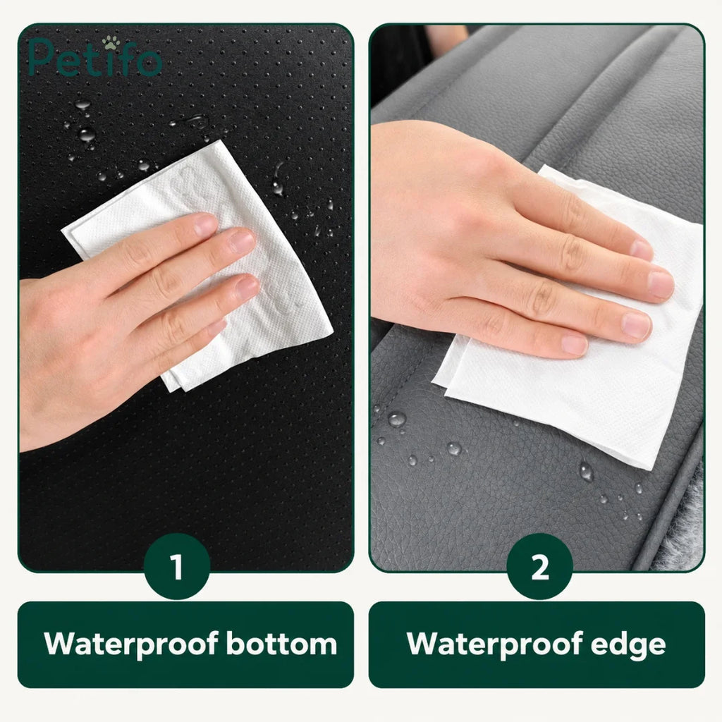 Demonstration showing the waterproof bottom and edges of the Petifo pet sofa, effectively repelling liquid spills and protecting the bed.