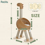 Detailed dimension guide for the Petifo dinosaur-shaped cat bed and scratching tree.