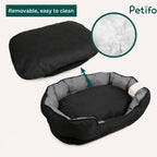 Detailed view of a removable pet bed cushion with easy-to-clean plush padding.