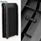Detailed view of the heavy-duty hinge and integrated handle on the foldable pet car ramp.