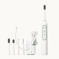 White professional electric pet toothbrush and water flosser combo kit with multiple brush heads and attachments.