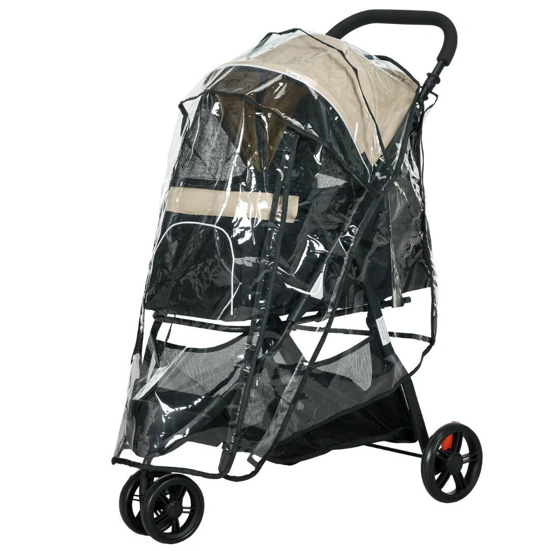 Detixy Pet Stroller with Rain Cover beige product image - Petifo