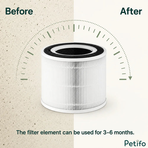 Diagram illustrating the 3–6 month lifespan of the Petifo air purifier replacement filter.
