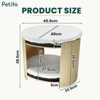Detailed product dimension diagram for a two-tier cat bed, showcasing height, width, and cushion sizes in centimeters.