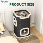 Full product dimension diagram of the Petifo cat house, highlighting a height of 60 cm and a 35 cm by 35 cm footprint.