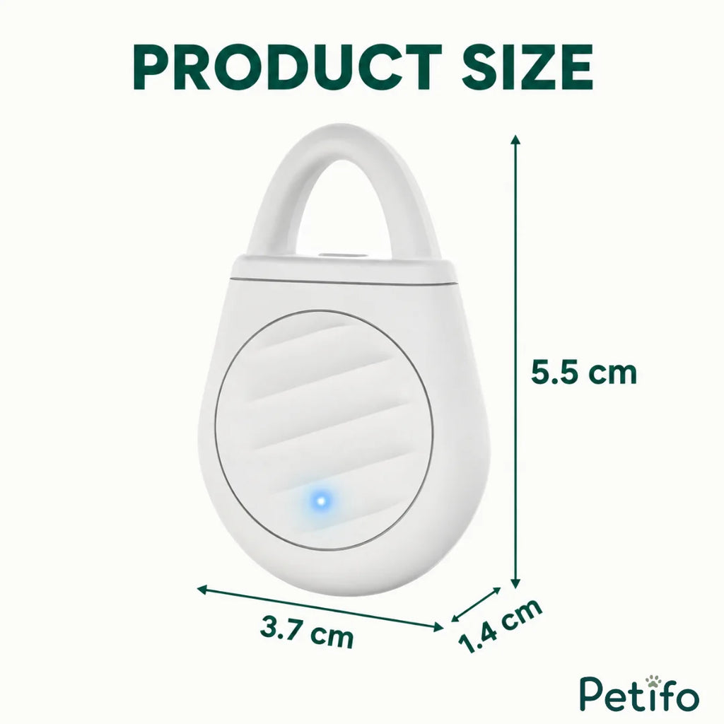 Product dimension diagram displaying the height, width, and thickness of the ultrasonic tick repellent device.