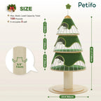 Technical diagram showing the dimensions and structural specifications of a three-tier Christmas tree cat tower, including a 100-pound load capacity.