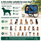 Petifo sizing guide infographic helping owners match dog breeds to the trailer dimensions.