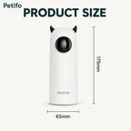 Product size diagram showing the Rojeco automatic laser cat toy with height and width dimensions labeled.