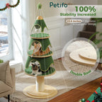 A three-tier Christmas tree-shaped cat tower with a sturdy double-base design and 23.6-inch diameter for increased stability. 