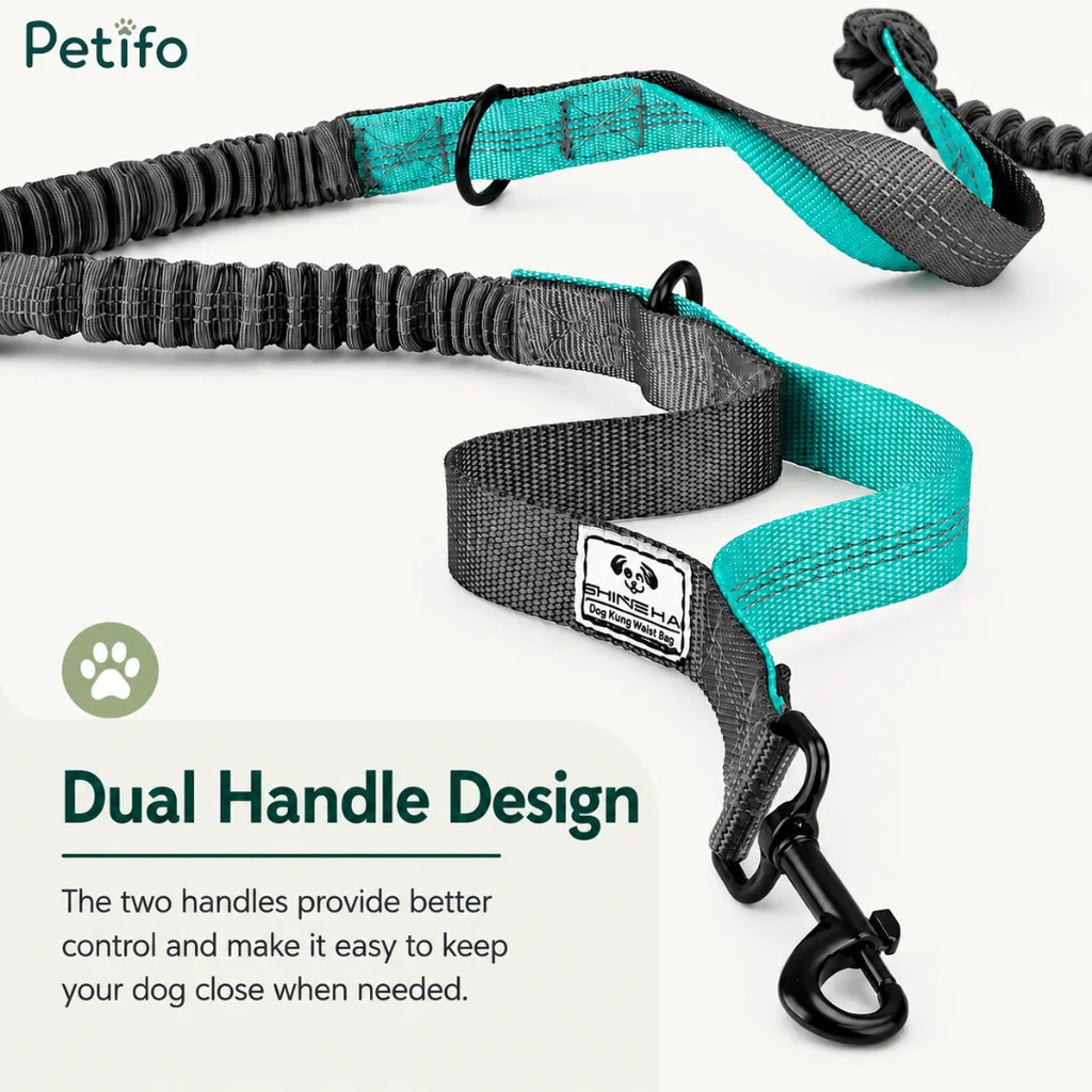 Close-up view of the dual-handle design on the bungee leash for enhanced dog control and safety.