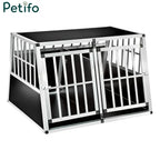 Empty Petifo double aluminum car dog crate with secure lockable dual doors.