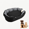 Durable black and grey rectangular pet bed suitable for dogs and cats.