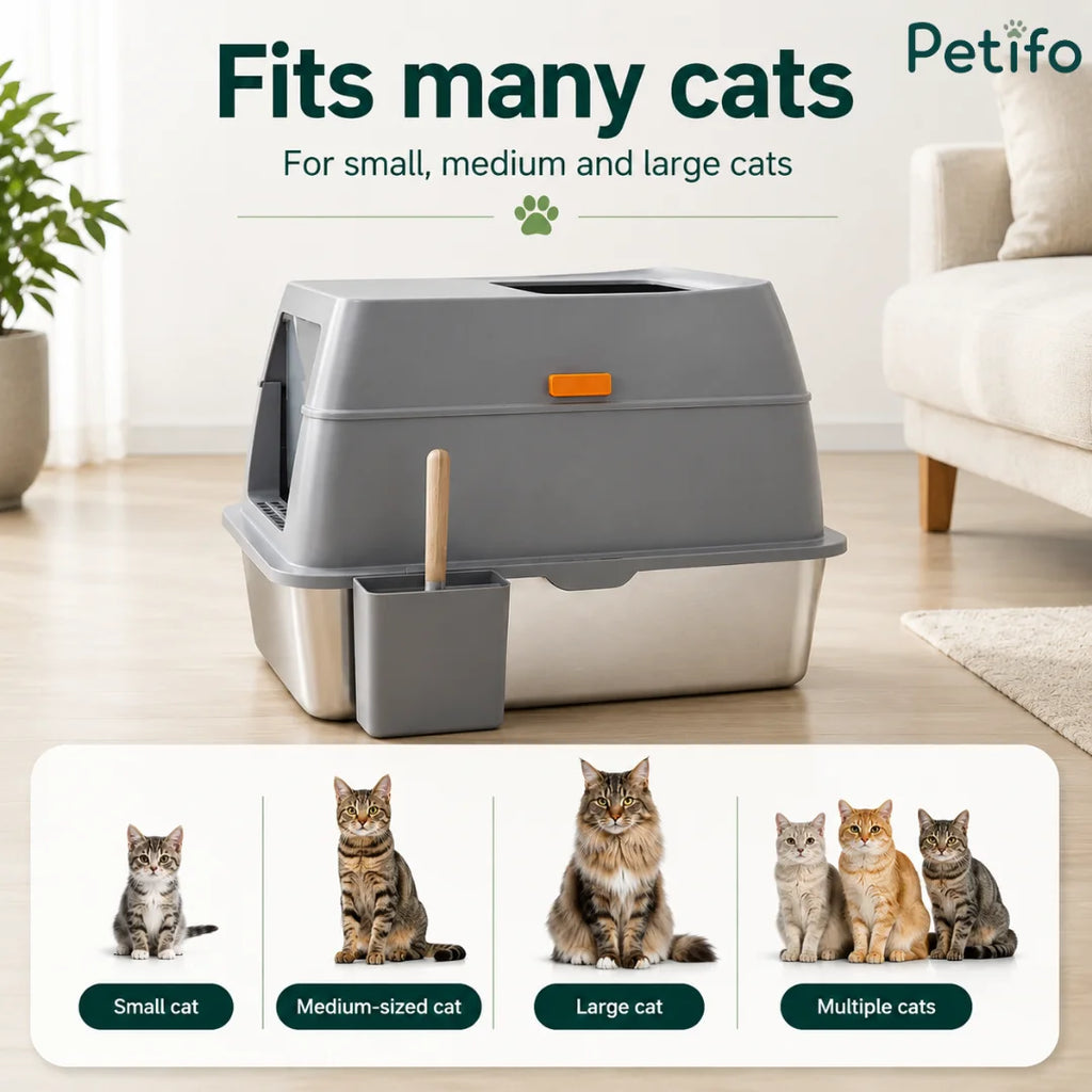 Durable and spacious cat litter box suitable for small, medium, large, and multiple cat households.