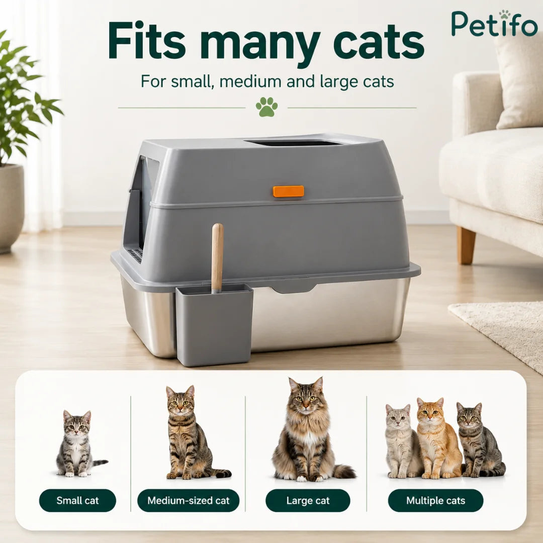 Durable and spacious cat litter box suitable for small, medium, large, and multiple cat households.