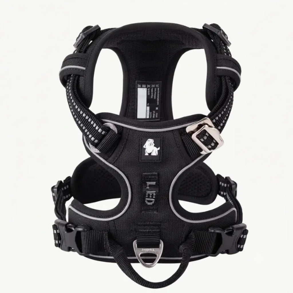 Durable black Truelove adjustable dog harness with reflective safety features.