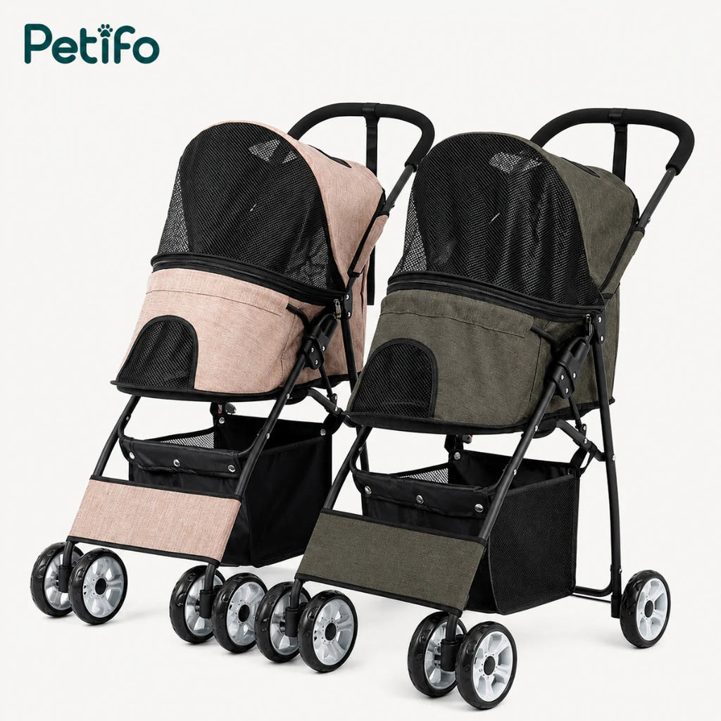 Durable green and beige Petifo pet travel stroller designed for easy transport and outdoor adventures.