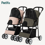Durable green and beige Petifo pet travel stroller designed for easy transport and outdoor adventures.